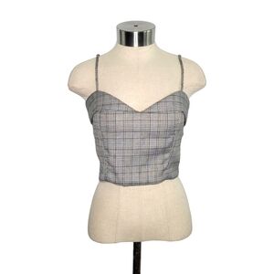 FARROW Sleeveless Gray Plaid Crop Top Womens Size S Academia Sweetheart Neckline
